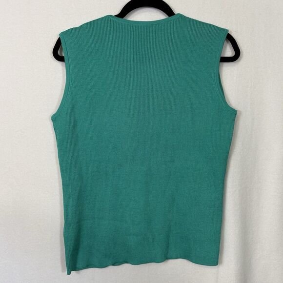 St. John Green Wool Blend Ribbed Knit Sleeveless Scoop Neck Tank Top Women's XL - Picture 2 of 7